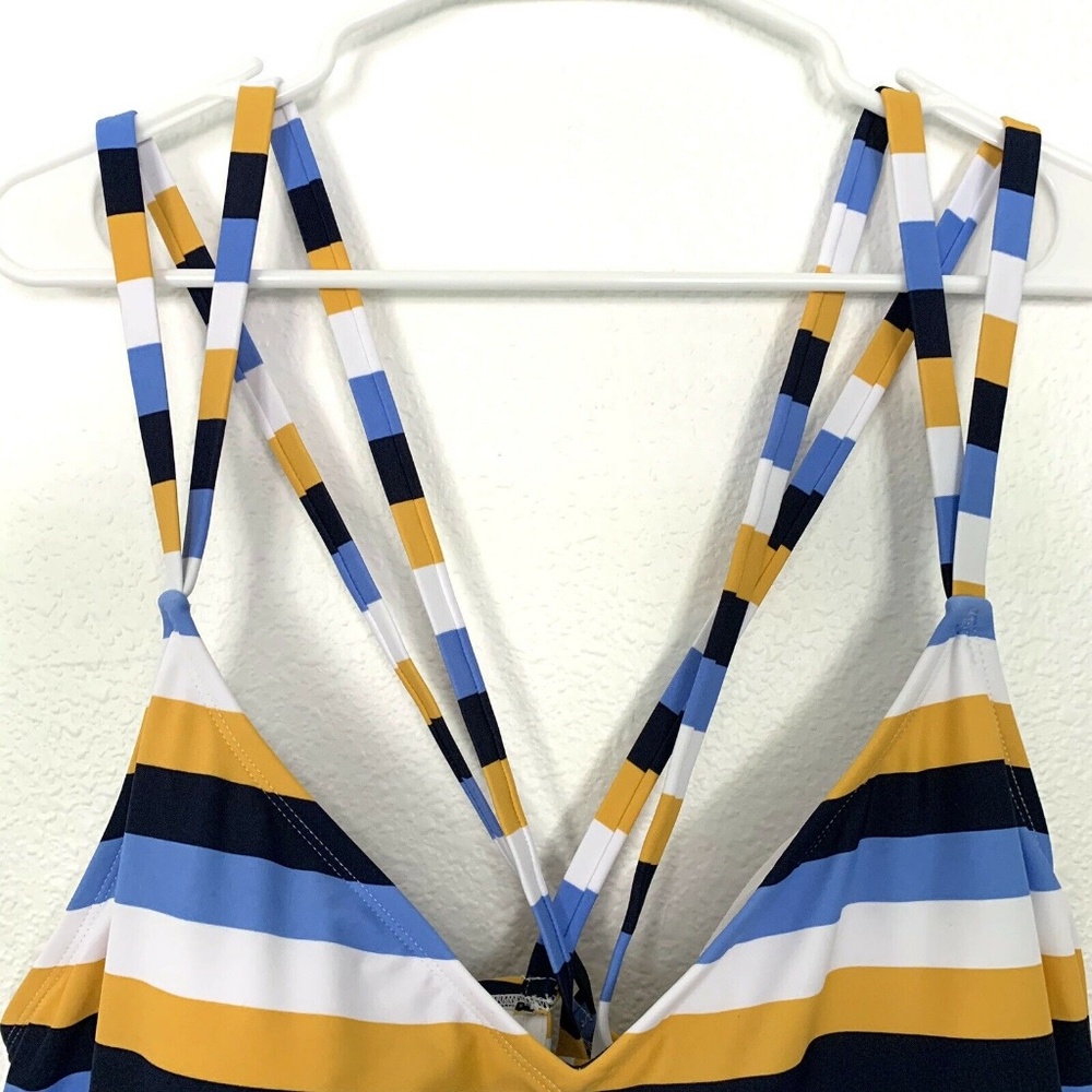 Kona Sol Blue Striped Strappy One Piece Swimsuit - Picture 4 of 9